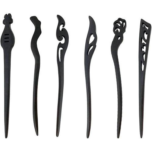 6 Pièces Baguettes À Cheveux En Bois, Vintage Cheveux Baguettes, Épingle À Cheveux Vintage Pour Femme, Épingles À Cheveux Chinois Baguettes, Pour Cheveux Diy Accessoire (Negro)