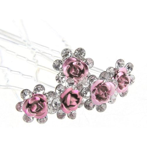 Weddecor Argent Barette Cheveux Avec Strass Rose Design Fleur & Strass Mariage Noces Clips Pour Femmes & Filles Tout Type De Cheveux - Rose, 40