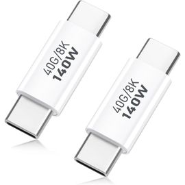 Adaptateur USB C 40 Gbps (Pack de 2), Adaptateur USB C mâle vers mâle Adaptateur USB 4.0 Type C Connecteur de Transfert de données Compatible pour iPhone 15, Thunderbolt 3, Samsung, MacBook