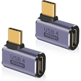 Adaptateur USB C à Angle Droit 40 Gbit/s, Adaptateur USB C vers USB C, Prise en Charge de 8K@60Hz et 100W,Compatible avec Thunderbolt 3/4 et avec Les périphériques d'interface USB de Type C