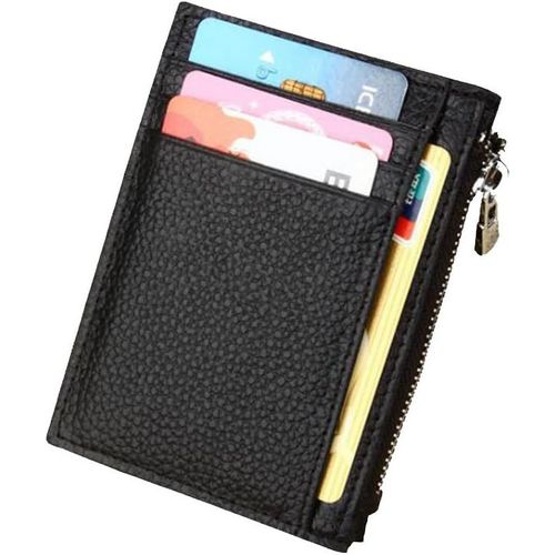 RFID Blocage Porte-Cartes Slim en Cuir Véritable Portefeuille Petit Porte-Monnaie Mince Zippé pour Femme Homme