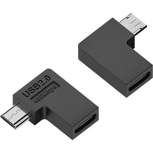 Adaptateur USB C vers Micro USB coudé à 90° - Connecteur de type C femelle vers Micro USB mâle - Adaptateur d'angle droit - 10 W - 480 Mbps - Pour téléphone, appareil photo numérique, MP3,