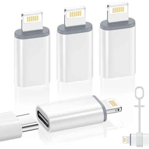 Adaptateur USB C vers Lightning 4PCS, Pas pour Audio/OTG, Adaptateur Lightning Mâle vers USB C Femelle pour iPhone 14/13/12/11/X avec Charge et Synchronisation des Données,Boucle Anti-perte,Blanc