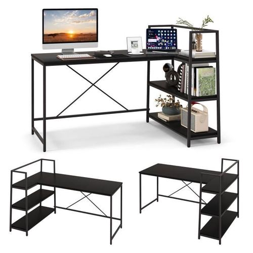 Bureau D'angle Informatique Costway - Étagères Réversibles - Noir
