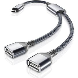 Câble Adaptateur USB C Mâle vers Double USB Femelle 0.3M,Thunderbolt 3 vers Double Type A 2.0 OTG pour MacBook Pro,iPhone 15 16,iPad 10 Air 4 5,Microsoft Surface Go,Galaxy S24 S23 A54 A53