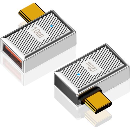 Right Angle USB C to USB Adapter-2 Pack, Right Angle USB Adapter, Zinc Alloy USB 3.1 Type C to USB Adapter, USB A to Type C OTG Adapter 120W, 10Gbps for Laptop, PC, Charger