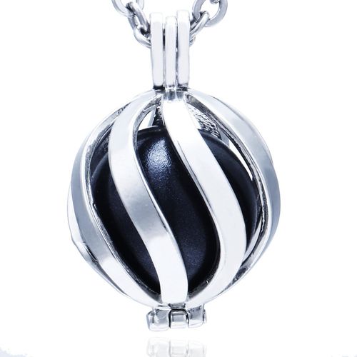 Femme Collier Ange Gardien En Acier Inoxydable 70 Cm Avec Spiral Et Boule Sonore Ø 16 Mm Dans Une Pochette En Velours