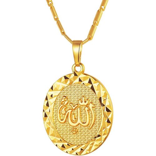 Collier Femme Allah Plaqué Or Blanc/Jaune Serti De Cristal Chaîne Pendentif Religieux Bijou Amulette Pour Des Musulmans