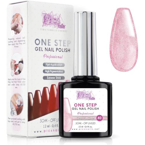 Vernis Semi Permanent Uv/Led One Step 12 Ml - Paillettes Roses - Effet Ongles Foncés Mais Très Brillants Avec Ou Sans Base Et Top Coat 
