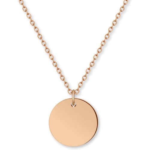 Collier Femme Avec Plaquette De Coin - Résistant À L'eau - Chaîne En Acier Inoxydable Avec Pendentif Cercle Rond I Taille Réglable 40+5cm I En Or - Argent - Or Rose