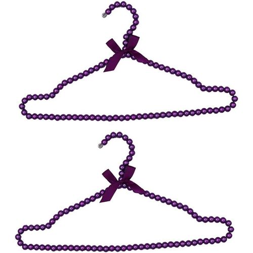 Lot De 2 Cintres Élégants En Perles Synthétiques Avec N?Ud Pour Pantalons, Perles, Cintres Pour Adultes, En Plastique, Pour La Maison, La Boutique, 40 Cm, Violet