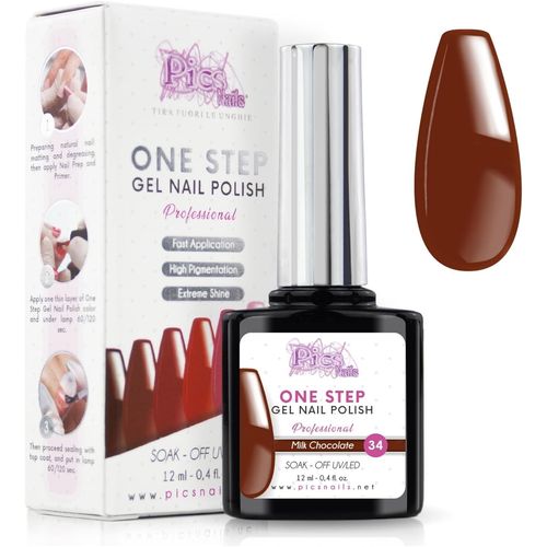 Vernis Semi Permanent Uv/Led One Step 12 Ml - Chocolat Au Lait - Effet Ongles Foncés Mais Très Brillants Avec Ou Sans Base Et Top Coat 