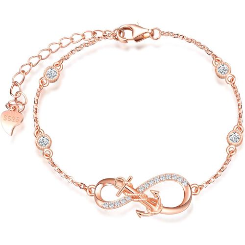 Ensembles De Bijoux En Argent 925, Collier Boucles D'oreilles Et Bracelet Pour Femme, Symbole De L'infini Et L'ancre Vintage, Zircon, Or Rose, Cadeau D'anniversaire Et De Noël