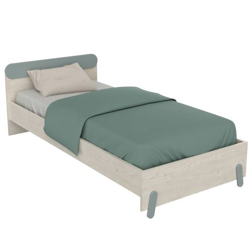 Lit 90x190/200 Cm Décor Chêne Et Vert De Gris - Ilina