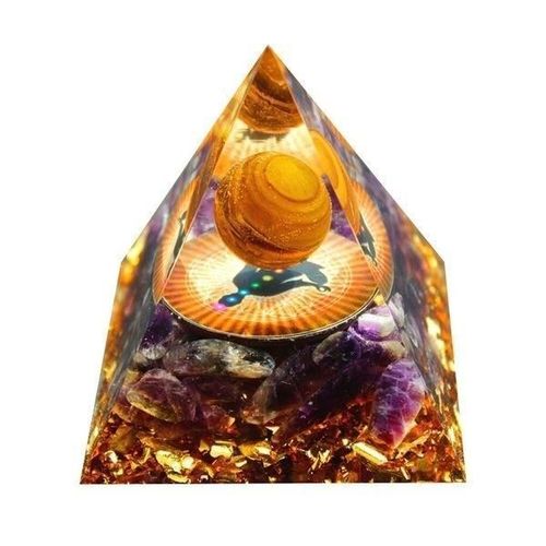 Pyramide Orgonite 7 Chakras Oeil De Tigre Et Améthyste