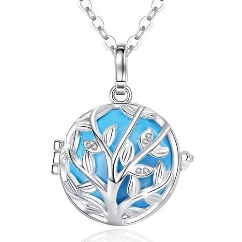 Collier Bola De Grossesse Cage Arbre De Vie À Strass Bleue