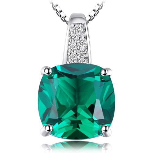 Solitaire 3.4ct Emeraude Simulée Coussin Pendentif Vert Pierre Argent 925 Pour Femme, Collier Fille Ensemble De Bijoux, Collier Chaine Cadeau Anniversaire 45cm