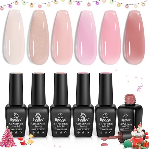 Vernis Semi Permanent Transparent, 6 Couleurs Transparent Gelée Lot De Vernis À Ongles Gels Nu Esthétique Miroiter Blanc Rose Marron Paillettes, Sèche Sous Lampe Uv/Led 