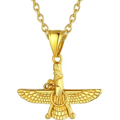 Collier Faravahar Femme Homme Pendentif De Protection En Argent 925/Acier Inoxydable Bijou Amulette - Taille De Pendentif De Largeur: 51/33 / 30 Mm