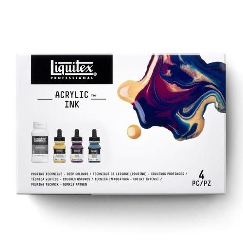 Encre Acrylique - Liquitex - Kit De Pouring - Couleurs Profondes - 3x30ml + Médium De Lissage