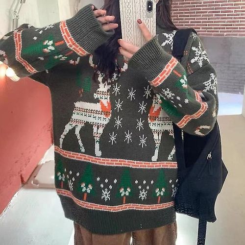 Pull De Noël Pour Femme Pull Tricoté De Noël Pull Tops Xl Vert
