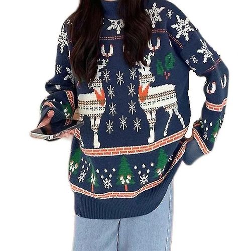 Pull De Noël Pour Femme Pull Tricoté De Noël Pull Tops Xl Bleu