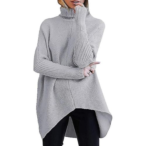 Pull À Col Roulé Pour Femme, Manches Longues Chauve-Souris, Ourlet Asymétrique, Pull Décontracté, Hauts En Tricot, S Color4