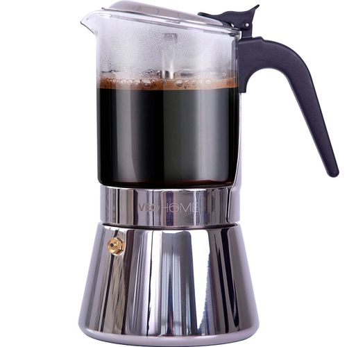 Cafetière Italienne Inox Et Verre Veohome - 7 Tasses - Compatible Induction, Gaz, Vitrocéramique