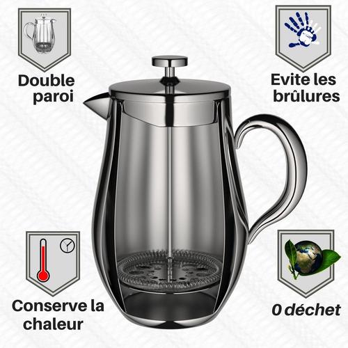 Cafetière Et Théière À Piston Incassable À Double Paroi Veohome - Gris - 20 Tasses - Café Moulu