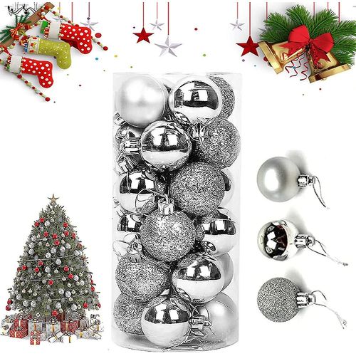 Boules de Noël, 24 pièces de décoration de boules de Noël, ornements de boules de Noël, boules décoratives scintillantes, pour la décoration de Noël Noël P