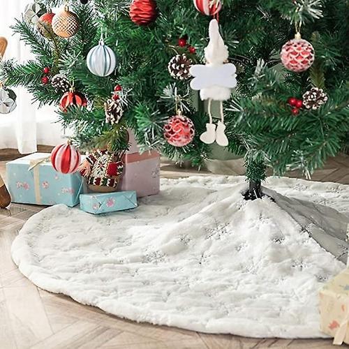 Deggodech Couverture de Base de Jupe de Sapin de Noël en Fourrure Blanche avec Flocon de Neige à Paillettes Dorées 78 cm Tapis de Jupe de Sapin de Noël en Peluche de Neige pour Noël Nouvel An Fête Holida 145 cm Blanc-s