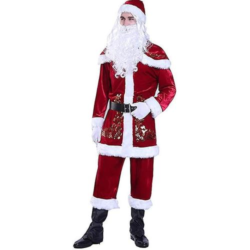 6 Pièces Costume De Noël Père Noël Accessoires De Cosplay Fantaisie Adulte Hommes Costume Cosplay Ensembles De Tenue Rouge Tenue De Fête M T-Rouge