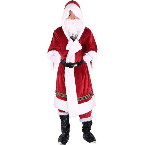 6 Pièces Costume De Noël Père Noël Accessoires De Cosplay Fantaisie Adulte Hommes Costume Cosplay Rouge Ensembles De Tenue De Fête S S-Rouge