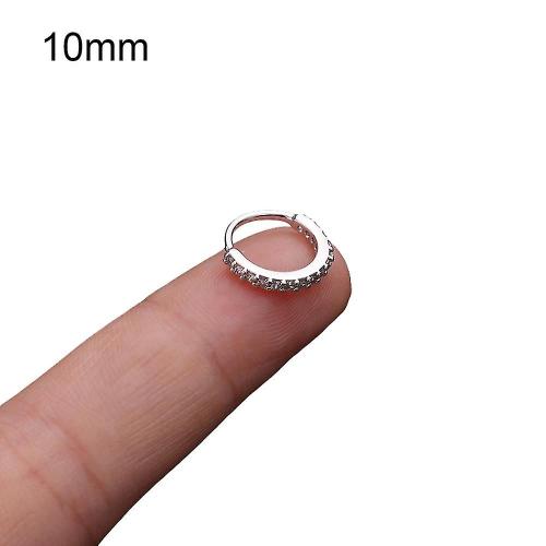 Anneau De Nez Incrusté De Zircone Cubique Pour Femmes, 1 Pièce, Boucle D'oreille Huggie, Bijoux De Perçage, Strass Inférieur De 10mm, Argent