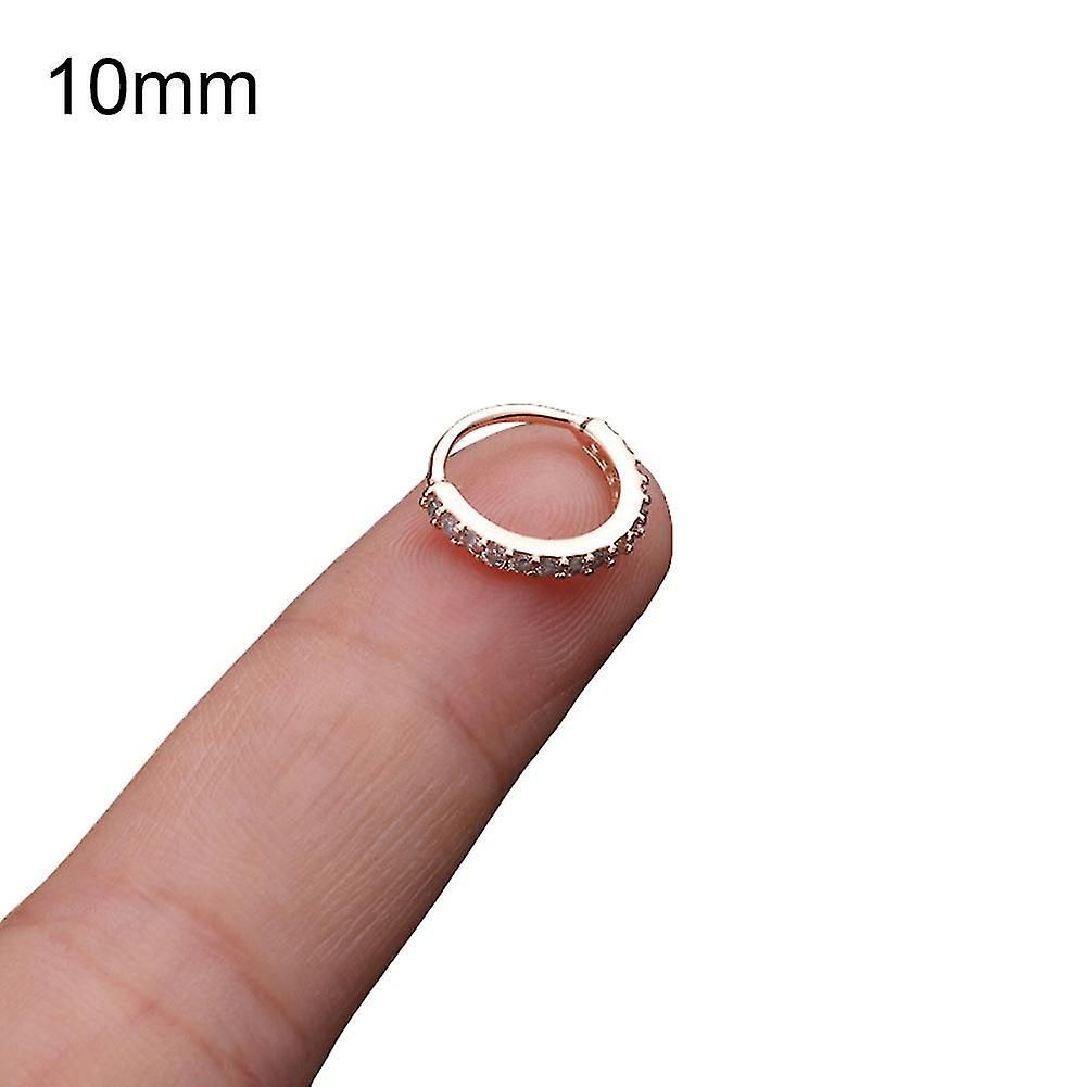 Anneau De Nez Incrusté De Zircone Cubique Pour Femmes, 1 Pièce, Boucle D'oreille Huggie, Bijoux De Perçage, Strass Inférieur De 10mm, Or Rose