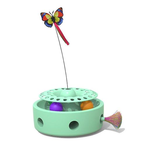 Jouet Électronique Intelligent 3 En 1 Pour Chaton Papillon Flottant, Plumes D'embuscade Se Déplaçant De Manière Aléatoire, Boule De Piste De Cloche D'herbe À Chat Verte