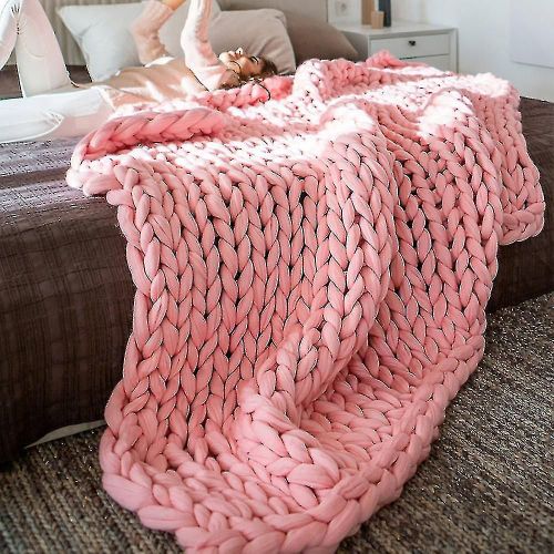 Couverture Épaisse Tricotée En Laine Chaude 80x100cm Rose