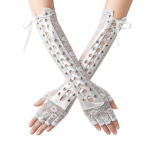 Femmes Sexy Dentelle Longs Gants Hiver Coude Demi-Doigt Gants Ruban Sans Doigts Résille Maille Étiquette Fête Gothique Lolita Gants A
