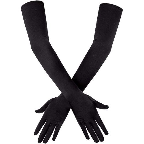 Gants Longs En Satin Noir, Gants De Soirée, Gants D'opéra Noirs, Gants De Coude De 21 Pouces Pour Filles Et Femmes (Noir)