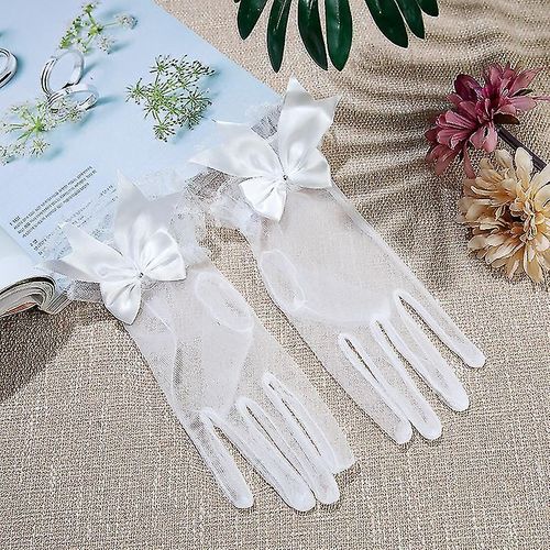 Gants De Mariage Pour Mariée, N¿Ud Papillon, Gants En Dentelle Blanche, Accessoires Pour Robe De Mariée, Photographie De Voyage, Protection Solaire, Gants De Mariage En Maille, 1 Pièce, Blanc