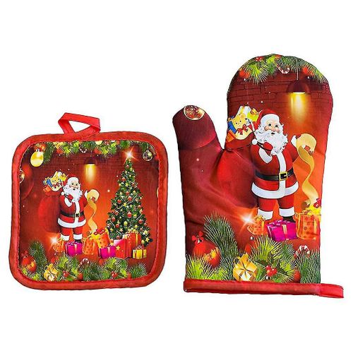 Mitaines De Four Et Porte-Casseroles, Gants De Cuisine Résistants À La Chaleur Pour Micro-Ondes Pour La Cuisine, Arbre De Noël, Vieil Homme