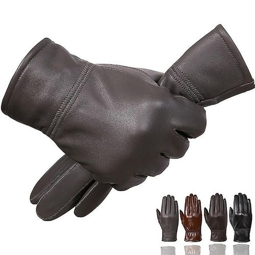 Gants D'hiver En Cuir De Mouton Véritable Pour Hommes, Gants De Conduite Chauds Doublés En Peluche Pour Moto Xl Gris