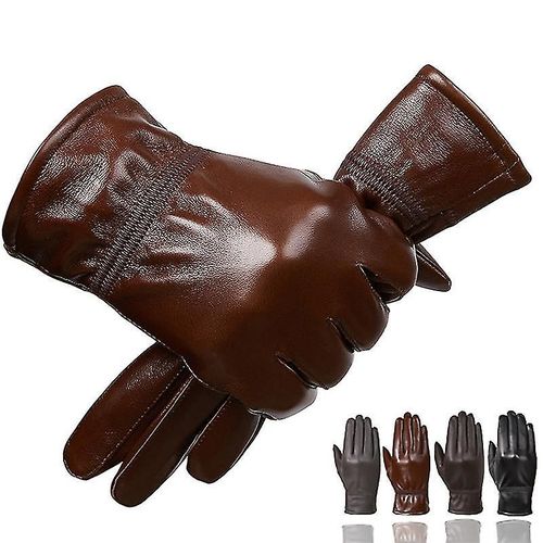 Gants D'hiver En Cuir De Mouton Véritable Pour Hommes, Gants De Moto Chauds Doublés En Peluche Xl Marron