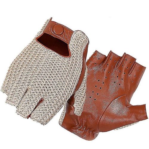 Gants En Cuir De Chèvre Véritable Pour Hommes, Demi-Doigt, Boucle À Crochet, M