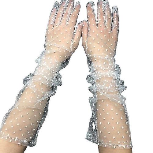 Gants De Protection Solaire D'été En Maille Fine Pour Femmes, 1 Paire, Gants D'équitation, De Conduite, D'escalade, Pour Écran Tactile, En Dentelle, Blancs