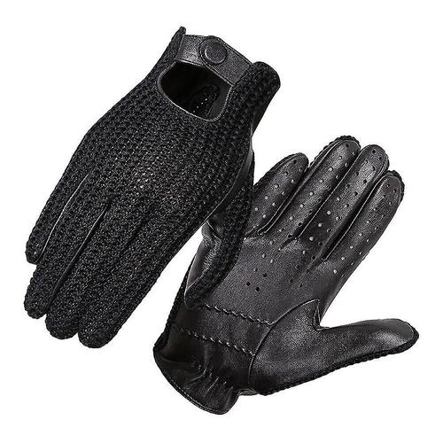 Gants De Conduite En Cuir Pour Hommes, Mitaines Tricotées Chaudes, M Noir