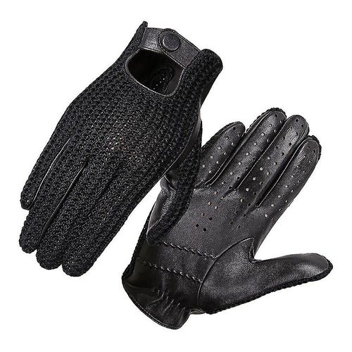 Gants De Conduite En Cuir Pour Hommes, Mitaines Tricotées Chaudes, L Noir