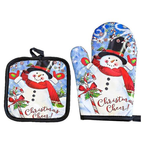 Mitaines De Four Et Porte-Casseroles, Gants De Cuisine Résistants À La Chaleur Pour Micro-Ondes Pour La Cuisine, Bonhomme De Neige Heureux