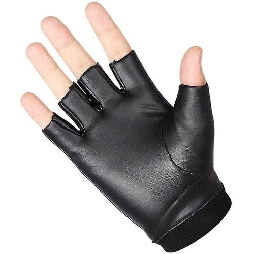 Gants Sans Doigts En Cuir Noir, Gants En Cuir Sans Doigts Pour La Conduite De Moto