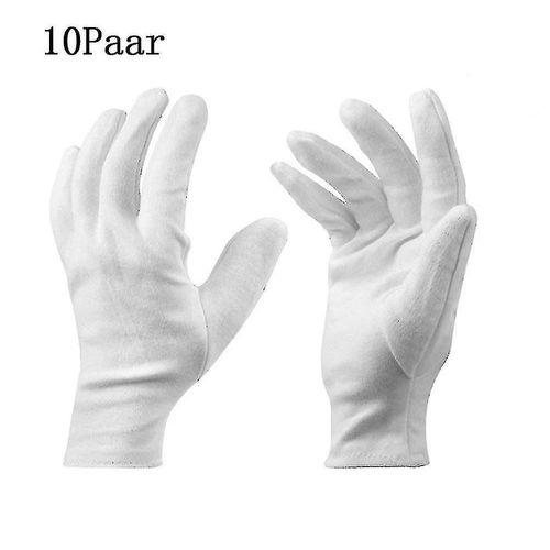 10 Paires De Gants En Coton Blanc, Confortables Et Respirants